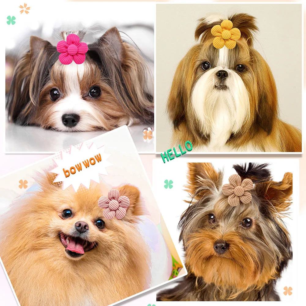 10PS Flower Shape Dog Grooming Bowknot Small Dogs Hair Bows Rubber Bands Pet Cat Dog Hair Bows Pet Hair Accessories Pet Supplies