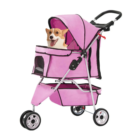 3 Wheels Pet Stroller Dog Cat Stroller for Small Medium  Travel Folding Carrier rotated 360°,have hooded Peak Top Window