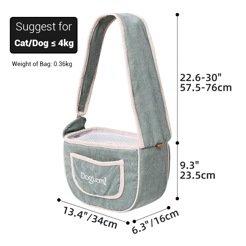 Carrier Bag for Cat and Small Dogs Light Weight Pet Shoulder Bag Washable Corduroy Breathable Travel Bag for Chihuahua Yorkshire