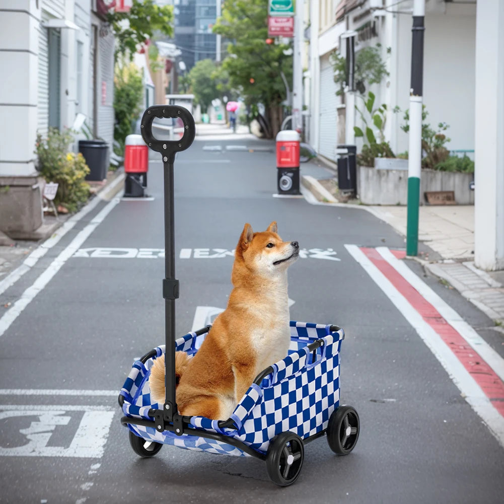 Foldable Small Pet Stroller 4 Wheels Teddy Small Pet Cart Lightweight Folding Trolley Ideal for Small Pets Outings