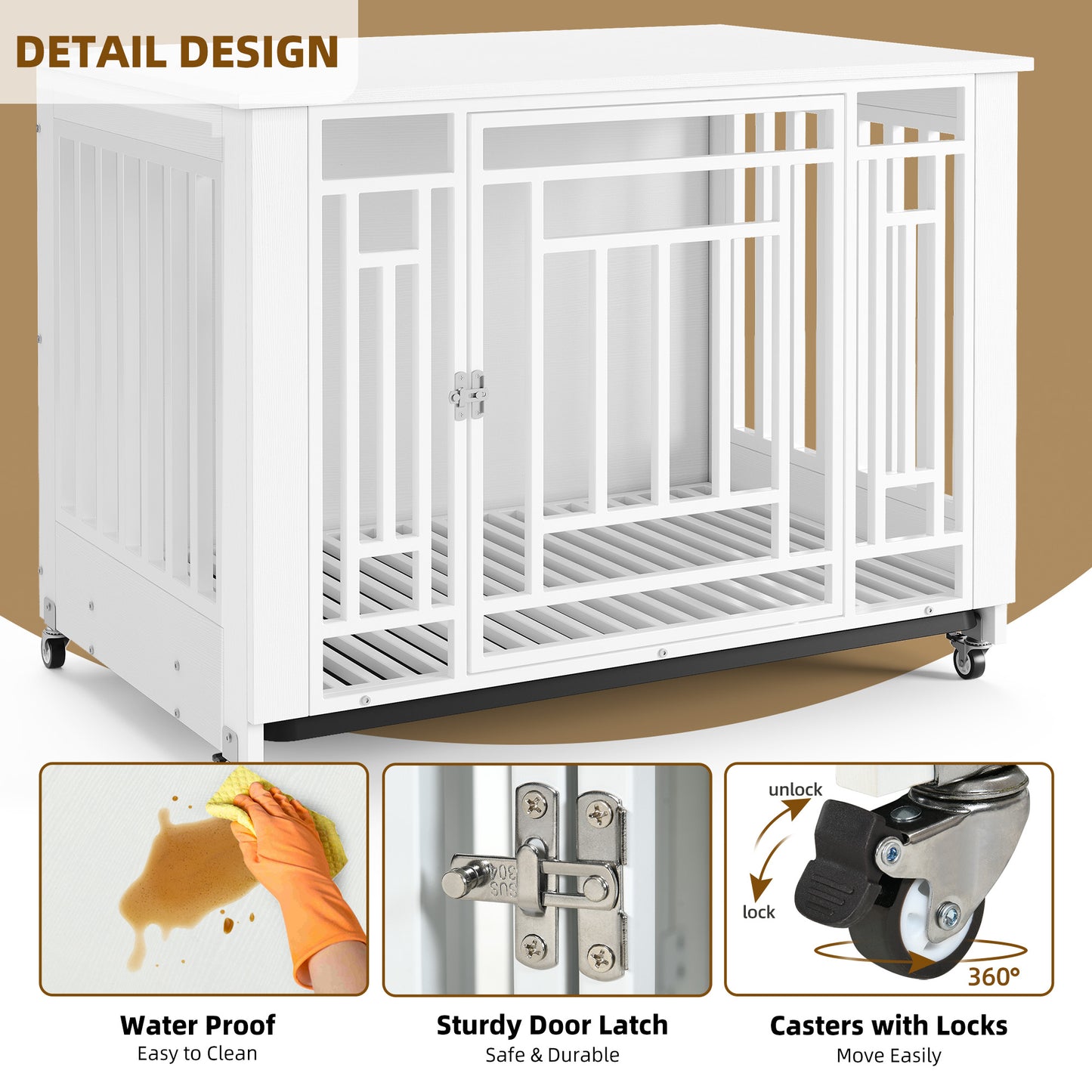 38'' Dog Crate Cage Furniture Dog Kennel w/ Removable Tray for Small Medium Dog White