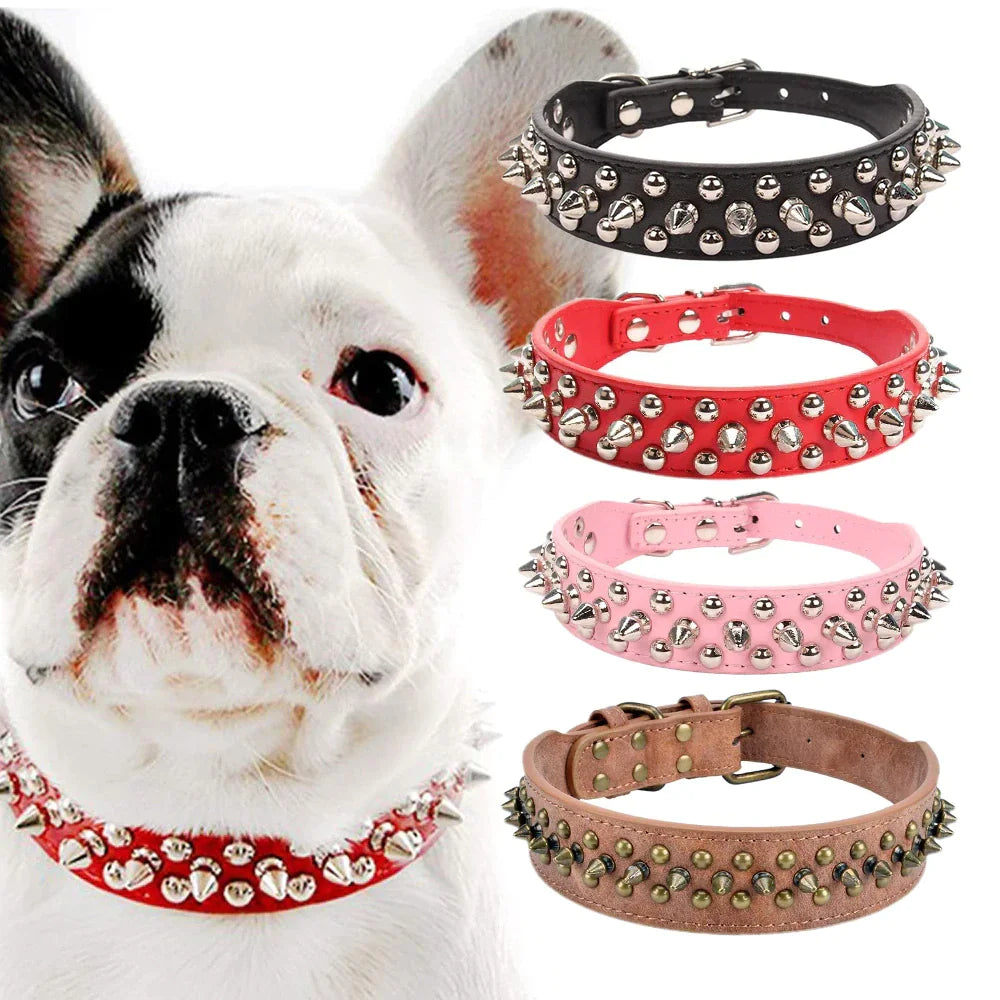 Collier en cuir clouté à pointes pour chien et chat - Réglable - Petit et grand gabarit