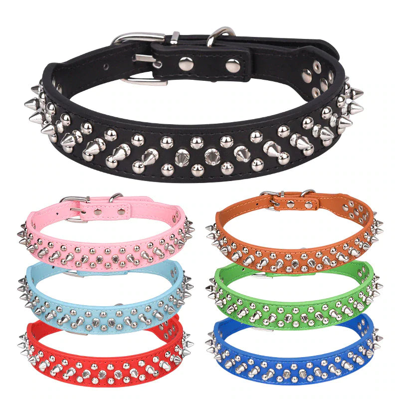 Collier en cuir clouté à pointes pour chien et chat - Réglable - Petit et grand gabarit